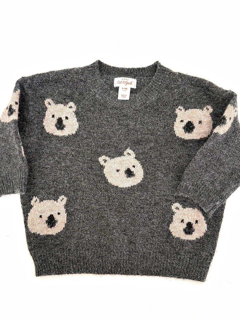 Cat & Jack Baby Bear Sweater Gray & Pink Baby 0-3M